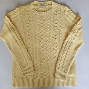 LL Bean Butter Yellow Chunky Cotton Cable Knit Fisherman Sweater S Preppy Cozy